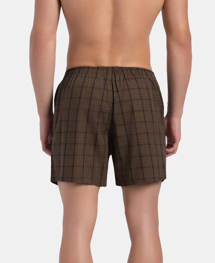 Super Combed Mercerized Cotton Woven Checkered Inner Boxers with Ultrasoft and Durable Inner Waistband - Dark Khaki & Sepia (Pack of 2)