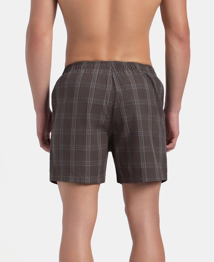 Super Combed Mercerized Cotton Woven Checkered Inner Boxers with Ultrasoft and Durable Inner Waistband - Dark Khaki & Sepia (Pack of 2)