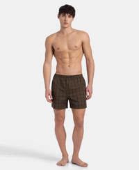 Super Combed Mercerized Cotton Woven Checkered Inner Boxers with Ultrasoft and Durable Inner Waistband - Dark Khaki & Sepia (Pack of 2)