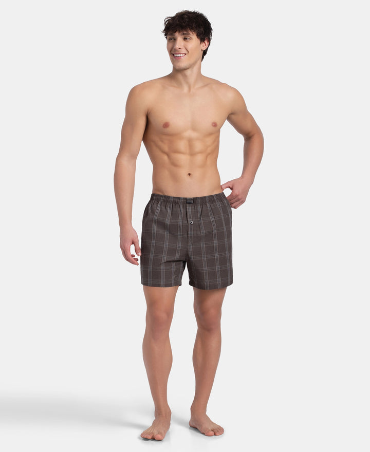 Super Combed Mercerized Cotton Woven Checkered Inner Boxers with Ultrasoft and Durable Inner Waistband - Dark Khaki & Sepia (Pack of 2)