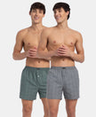 Super Combed Mercerized Cotton Woven Checkered Inner Boxers with Ultrasoft and Durable Inner Waistband - Monument & Dark Forest (Pack of 2)