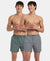 Super Combed Mercerized Cotton Woven Checkered Inner Boxers with Ultrasoft and Durable Inner Waistband - Monument & Dark Forest (Pack of 2)