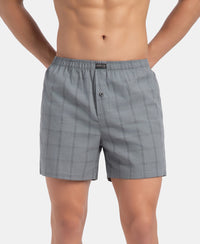 Super Combed Mercerized Cotton Woven Checkered Inner Boxers with Ultrasoft and Durable Inner Waistband - Monument & Dark Forest (Pack of 2)