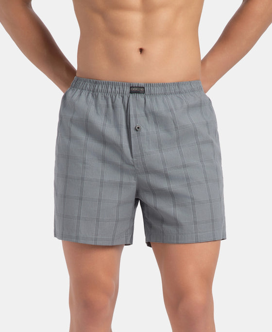 Super Combed Mercerized Cotton Woven Checkered Inner Boxers with Ultrasoft and Durable Inner Waistband - Monument & Dark Forest (Pack of 2)