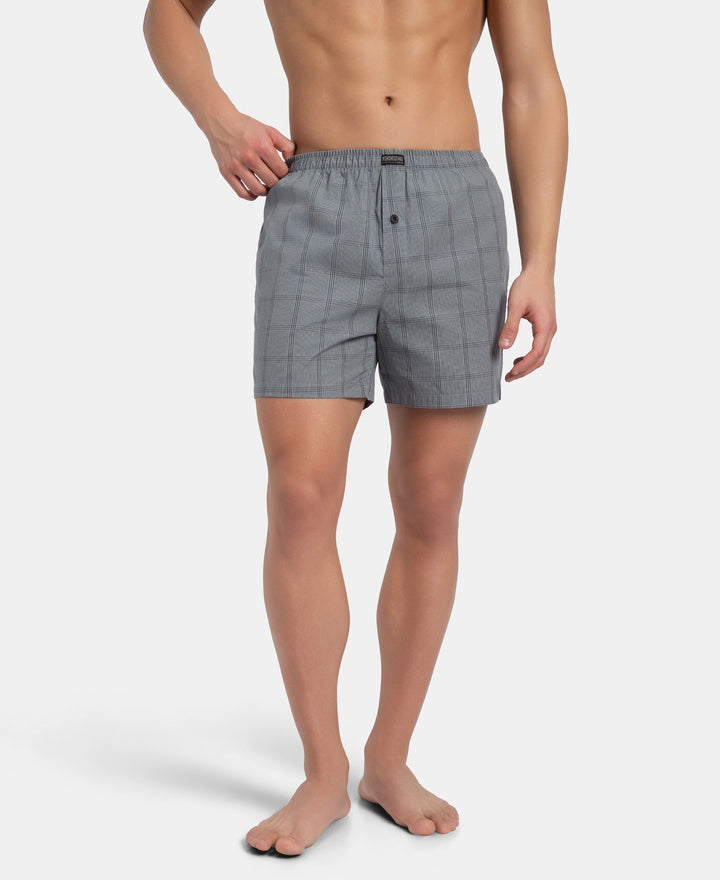 Super Combed Mercerized Cotton Woven Checkered Inner Boxers with Ultrasoft and Durable Inner Waistband - Monument & Dark Forest (Pack of 2)