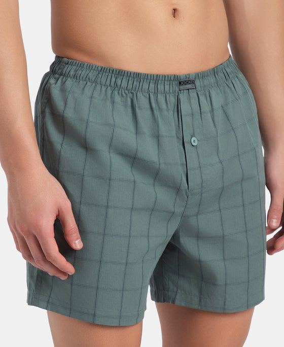 Super Combed Mercerized Cotton Woven Checkered Inner Boxers with Ultrasoft and Durable Inner Waistband - Monument & Dark Forest (Pack of 2)