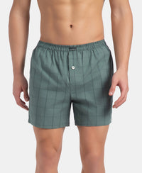 Super Combed Mercerized Cotton Woven Checkered Inner Boxers with Ultrasoft and Durable Inner Waistband - Monument & Dark Forest (Pack of 2)