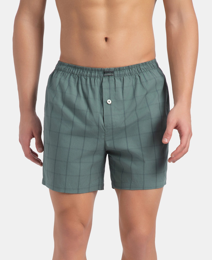 Super Combed Mercerized Cotton Woven Checkered Inner Boxers with Ultrasoft and Durable Inner Waistband - Monument & Dark Forest (Pack of 2)