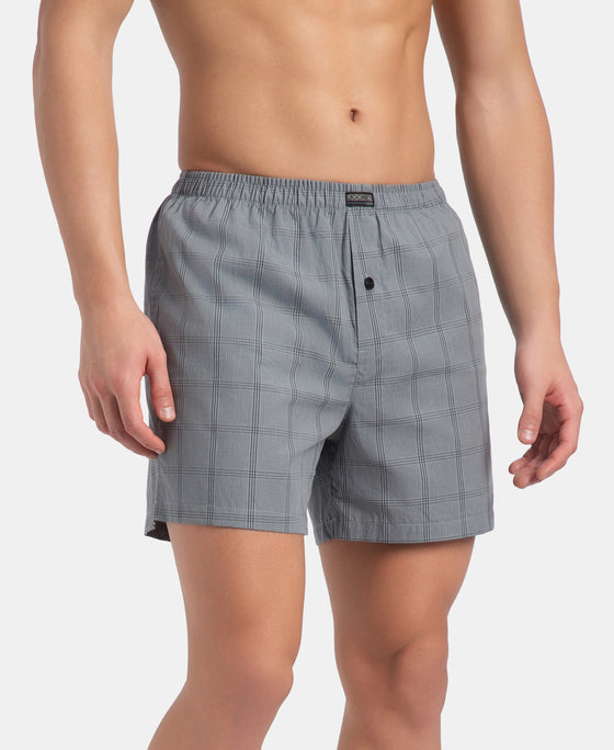 Super Combed Mercerized Cotton Woven Checkered Inner Boxers with Ultrasoft and Durable Inner Waistband - Monument & Dark Forest (Pack of 2)