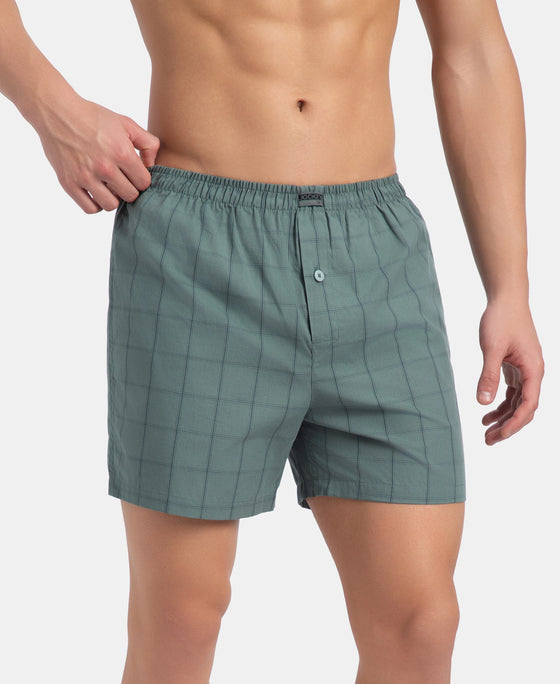 Super Combed Mercerized Cotton Woven Checkered Inner Boxers with Ultrasoft and Durable Inner Waistband - Monument & Dark Forest (Pack of 2)
