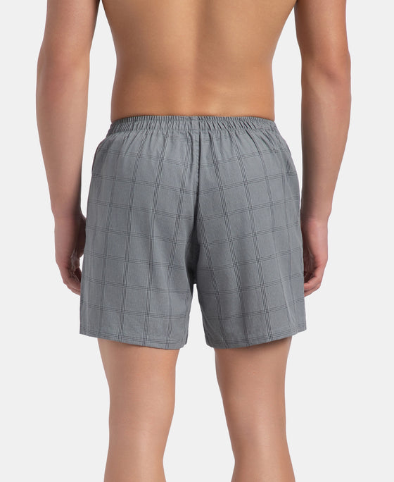 Super Combed Mercerized Cotton Woven Checkered Inner Boxers with Ultrasoft and Durable Inner Waistband - Monument & Dark Forest (Pack of 2)