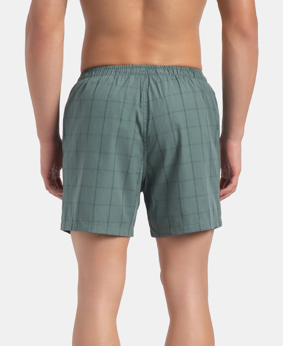 Super Combed Mercerized Cotton Woven Checkered Inner Boxers with Ultrasoft and Durable Inner Waistband - Monument & Dark Forest (Pack of 2)