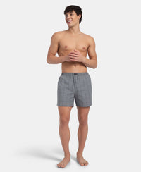 Super Combed Mercerized Cotton Woven Checkered Inner Boxers with Ultrasoft and Durable Inner Waistband - Monument & Dark Forest (Pack of 2)