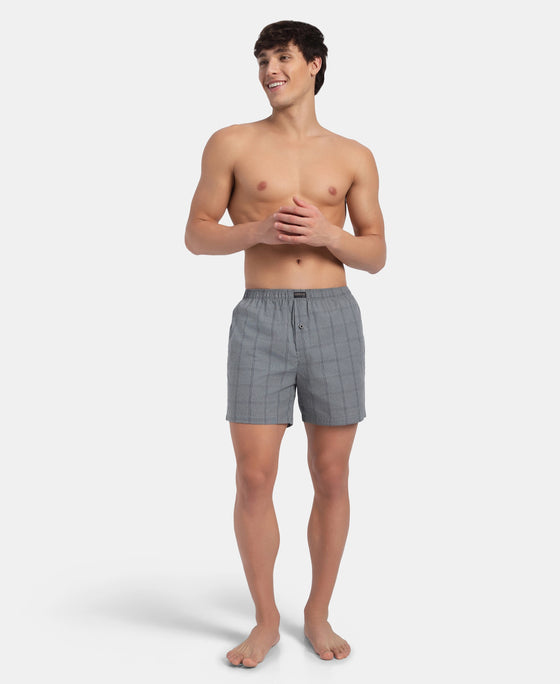 Super Combed Mercerized Cotton Woven Checkered Inner Boxers with Ultrasoft and Durable Inner Waistband - Monument & Dark Forest (Pack of 2)