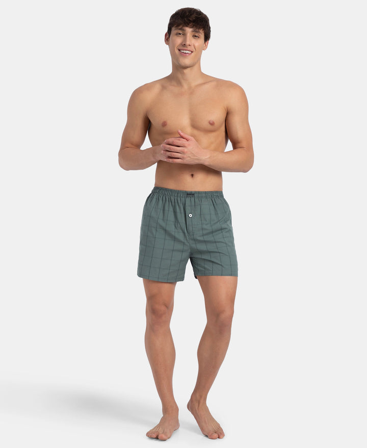 Super Combed Mercerized Cotton Woven Checkered Inner Boxers with Ultrasoft and Durable Inner Waistband - Monument & Dark Forest (Pack of 2)
