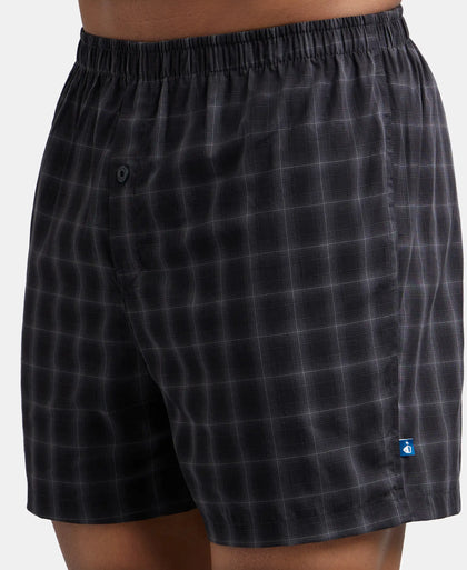 Super Combed Mercerized Cotton Woven Checkered Inner Boxers with Ultrasoft and Durable Inner Waistband - Black & Mauve Wine (Pack of 2)