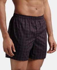 Super Combed Mercerized Cotton Woven Checkered Inner Boxers with Ultrasoft and Durable Inner Waistband - Black & Mauve Wine (Pack of 2)
