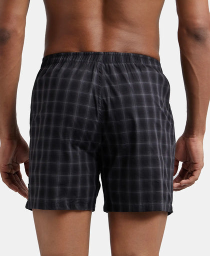 Super Combed Mercerized Cotton Woven Checkered Inner Boxers with Ultrasoft and Durable Inner Waistband - Black & Mauve Wine (Pack of 2)