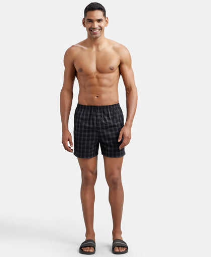 Super Combed Mercerized Cotton Woven Checkered Inner Boxers with Ultrasoft and Durable Inner Waistband - Black & Mauve Wine (Pack of 2)