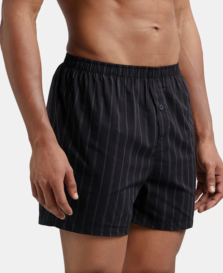 Super Combed Mercerized Cotton Woven Checkered Inner Boxers with Ultrasoft and Durable Inner Waistband - Navy & Black (Pack of 2)