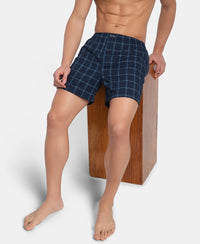 Super Combed Mercerized Cotton Woven Checkered Inner Boxers with Ultrasoft and Durable Inner Waistband - Navy & Pewter (Pack of 2)
