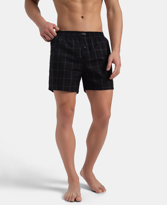 Super Combed Mercerized Cotton Woven Checkered Inner Boxers with Ultrasoft and Durable Inner Waistband - Navy & Pewter (Pack of 2)