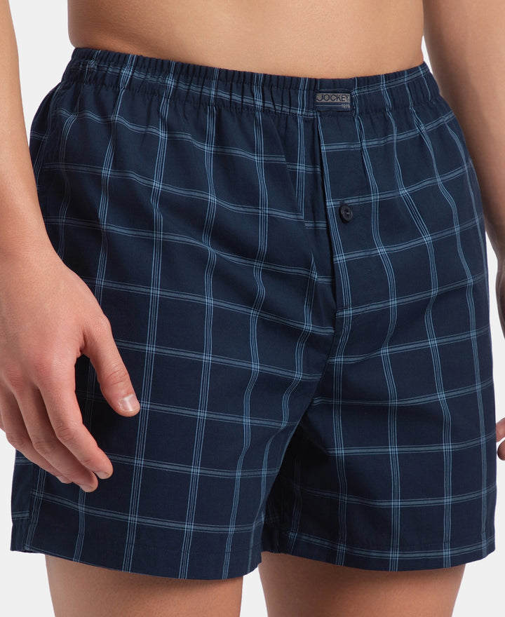 Super Combed Mercerized Cotton Woven Checkered Inner Boxers with Ultrasoft and Durable Inner Waistband - Navy & Pewter (Pack of 2)