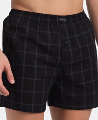 Super Combed Mercerized Cotton Woven Checkered Inner Boxers with Ultrasoft and Durable Inner Waistband - Navy & Pewter (Pack of 2)