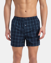 Super Combed Mercerized Cotton Woven Checkered Inner Boxers with Ultrasoft and Durable Inner Waistband - Navy & Pewter (Pack of 2)