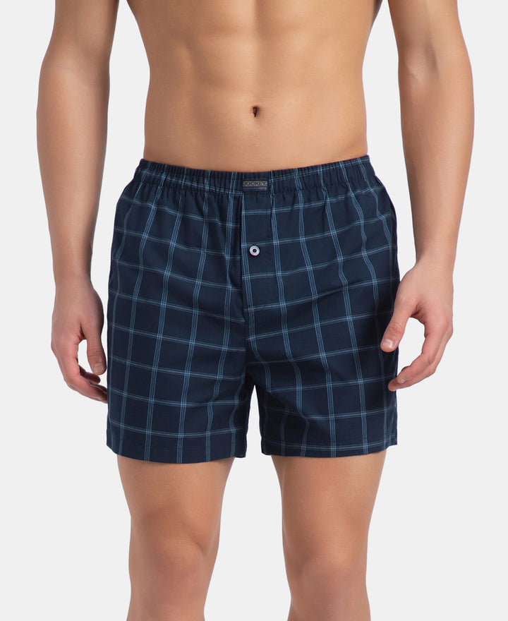 Super Combed Mercerized Cotton Woven Checkered Inner Boxers with Ultrasoft and Durable Inner Waistband - Navy & Pewter (Pack of 2)