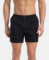 Super Combed Mercerized Cotton Woven Checkered Inner Boxers with Ultrasoft and Durable Inner Waistband - Navy & Pewter (Pack of 2)