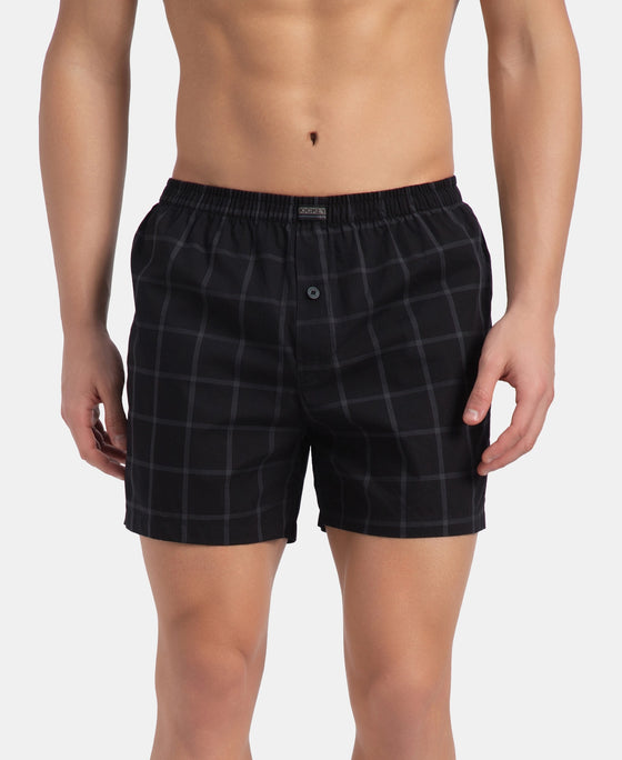 Super Combed Mercerized Cotton Woven Checkered Inner Boxers with Ultrasoft and Durable Inner Waistband - Navy & Pewter (Pack of 2)