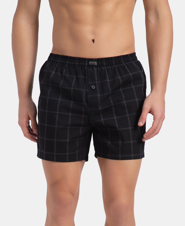 Super Combed Mercerized Cotton Woven Checkered Inner Boxers with Ultrasoft and Durable Inner Waistband - Navy & Pewter (Pack of 2)