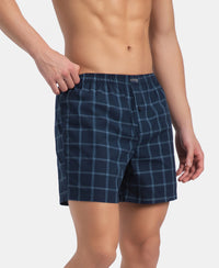 Super Combed Mercerized Cotton Woven Checkered Inner Boxers with Ultrasoft and Durable Inner Waistband - Navy & Pewter (Pack of 2)
