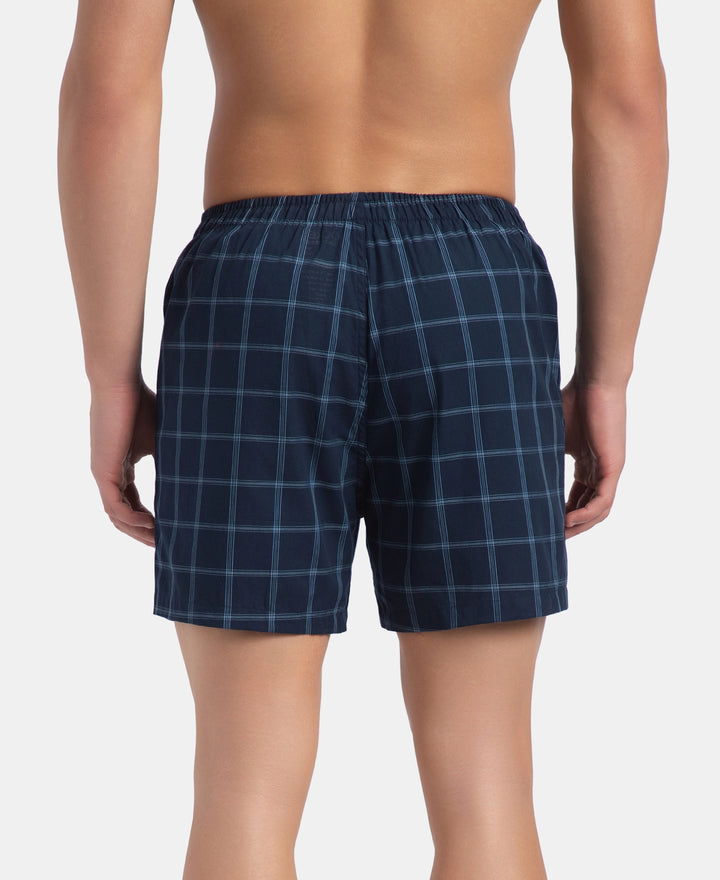 Super Combed Mercerized Cotton Woven Checkered Inner Boxers with Ultrasoft and Durable Inner Waistband - Navy & Pewter (Pack of 2)