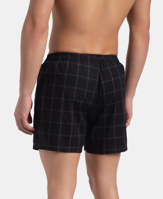 Super Combed Mercerized Cotton Woven Checkered Inner Boxers with Ultrasoft and Durable Inner Waistband - Navy & Pewter (Pack of 2)