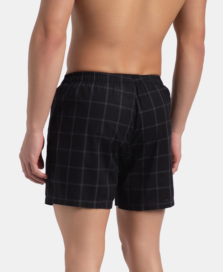 Super Combed Mercerized Cotton Woven Checkered Inner Boxers with Ultrasoft and Durable Inner Waistband - Navy & Pewter (Pack of 2)