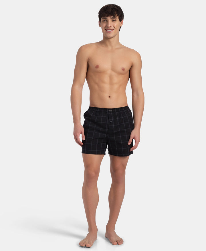 Super Combed Mercerized Cotton Woven Checkered Inner Boxers with Ultrasoft and Durable Inner Waistband - Navy & Pewter (Pack of 2)
