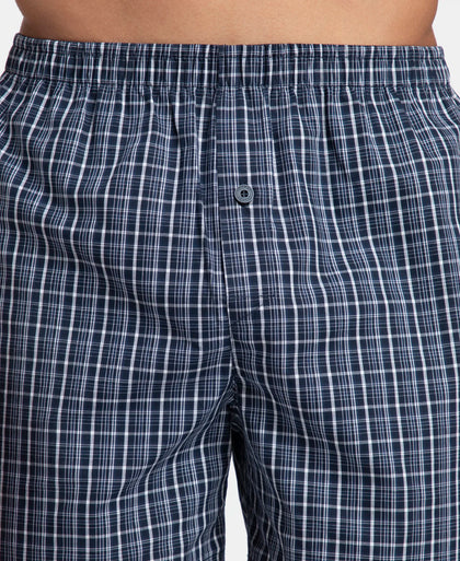 Super Combed Mercerized Cotton Woven Checkered Inner Boxers with Ultrasoft and Durable Inner Waistband - Navy (Pack of 2)