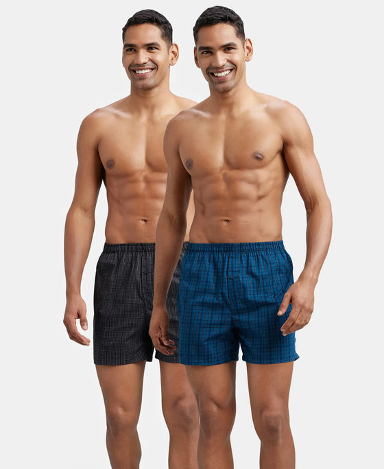 Super Combed Mercerized Cotton Woven Checkered Inner Boxers with Ultrasoft and Durable Inner Waistband - Seaport Teal & Black (Pack of 2)