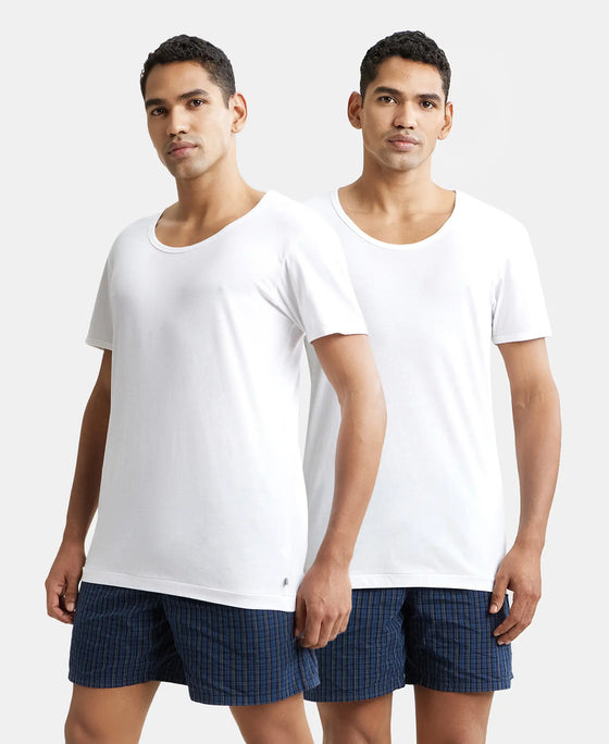 Super Combed Cotton Round Neck Half Sleeved Vest - White (Pack of 2)