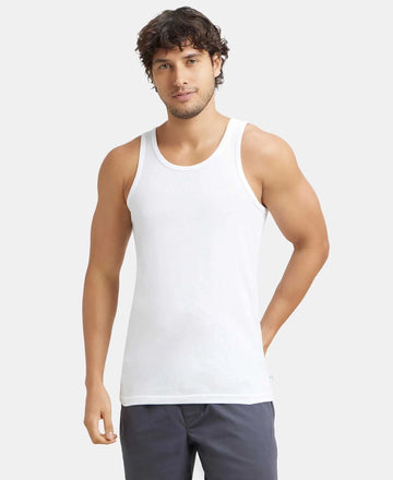 Super Combed Cotton Round Neck Sleeveless Vest - White-5