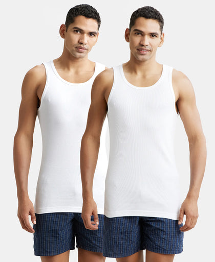 Super Combed Cotton Rib Round Neck Sleeveless Vest with StayFresh Properties - White (Pack of 2)