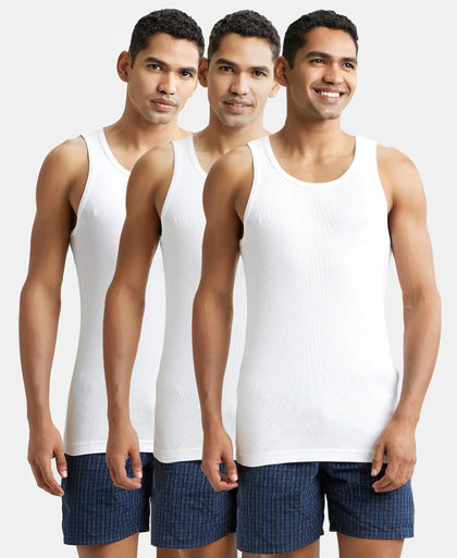 Super Combed Cotton Rib Round Neck Sleeveless Vest with StayFresh Properties - White (Pack of 3)