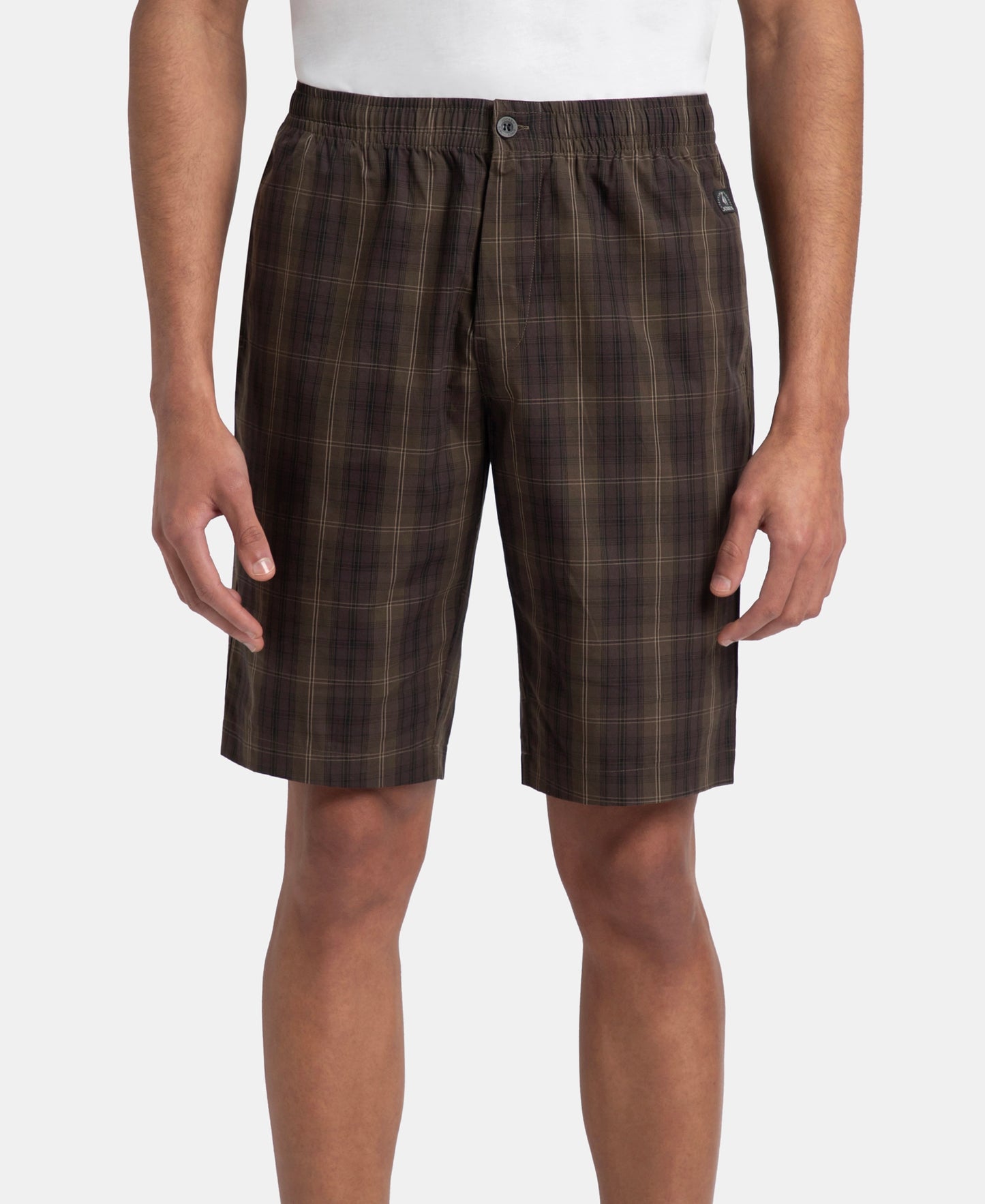 Super Combed Mercerized Cotton Woven Fabric Regular Fit Checkered Bermuda with Side Pockets - Olive Black