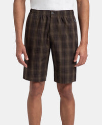 Super Combed Mercerized Cotton Woven Fabric Regular Fit Checkered Bermuda with Side Pockets - Olive Black