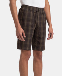 Super Combed Mercerized Cotton Woven Fabric Regular Fit Checkered Bermuda with Side Pockets - Olive Black