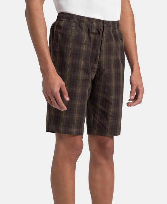 Super Combed Mercerized Cotton Woven Fabric Regular Fit Checkered Bermuda with Side Pockets - Olive Black