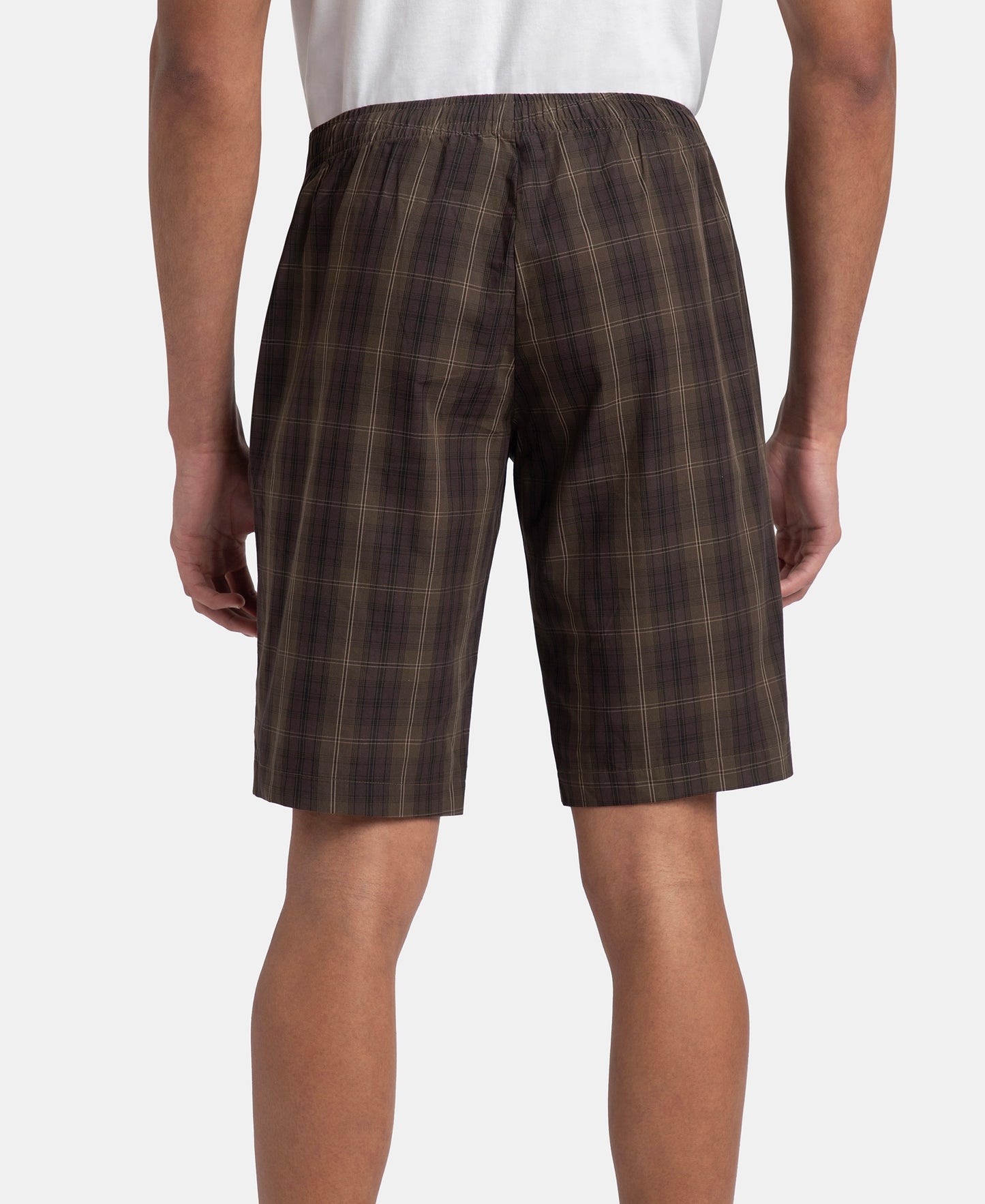 Super Combed Mercerized Cotton Woven Fabric Regular Fit Checkered Bermuda with Side Pockets - Olive Black