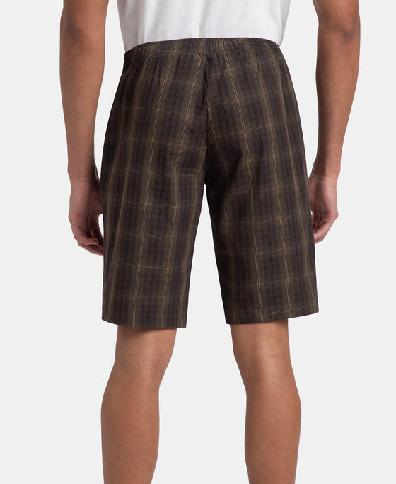 Super Combed Mercerized Cotton Woven Fabric Regular Fit Checkered Bermuda with Side Pockets - Olive Black